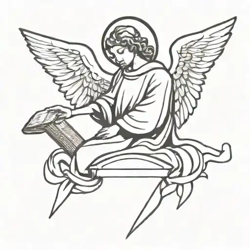 biblical angel with bible verse tattoo design idea
