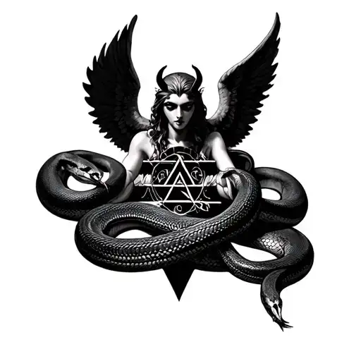 illuminati and snakes with angel of versace angel looking like demon  tattoo design idea