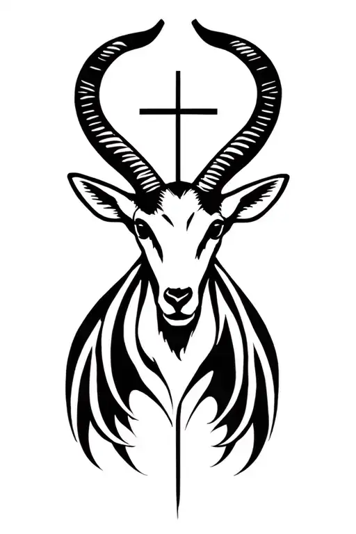 Gazelle head and cross of Christ tattoo design idea