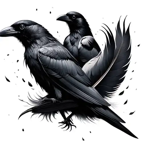4 crow feathers falling tattoo design idea