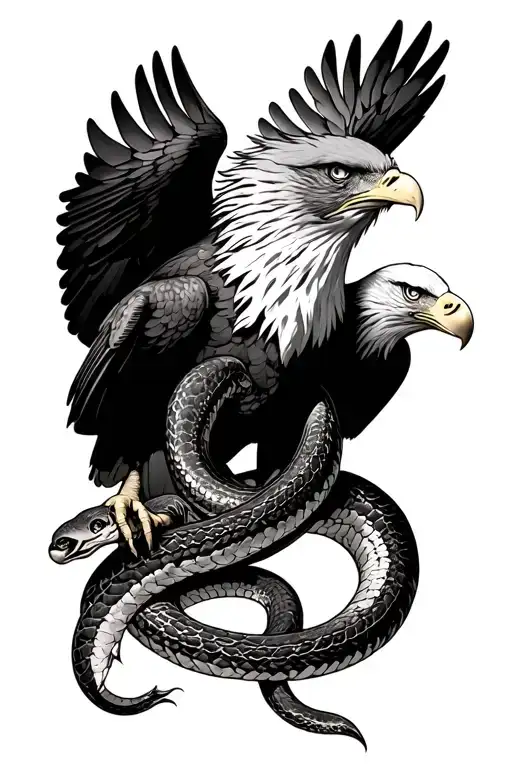 bald eagle picking up snake tattoo design idea