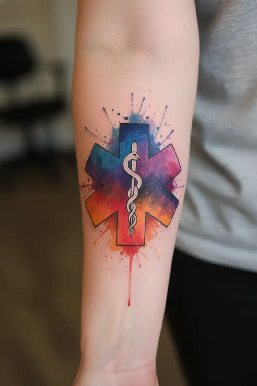 EMT, The Rod of Asclepius, Star of life, Combat, medic, king solomon protection seal tattoo design idea