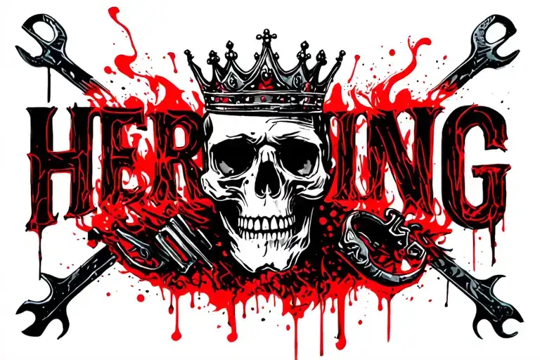 "HERRING" SKULL, CROWN, SMOKE, WRENCH, FIRE, RACING, DAPPER, GANGSTER tattoo design idea