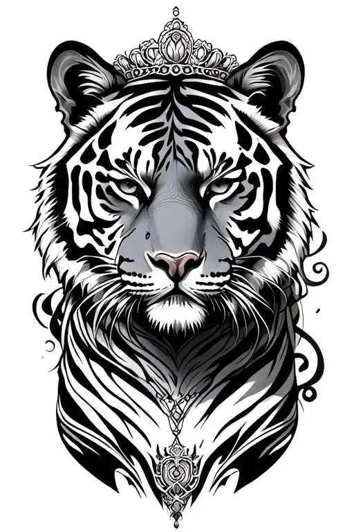 tiger head with a human princess tattoo design idea