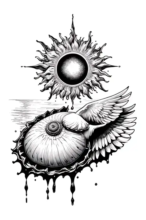I flew beyond the sun before it was time, melting all of the gold that held me inside my shell tattoo design idea