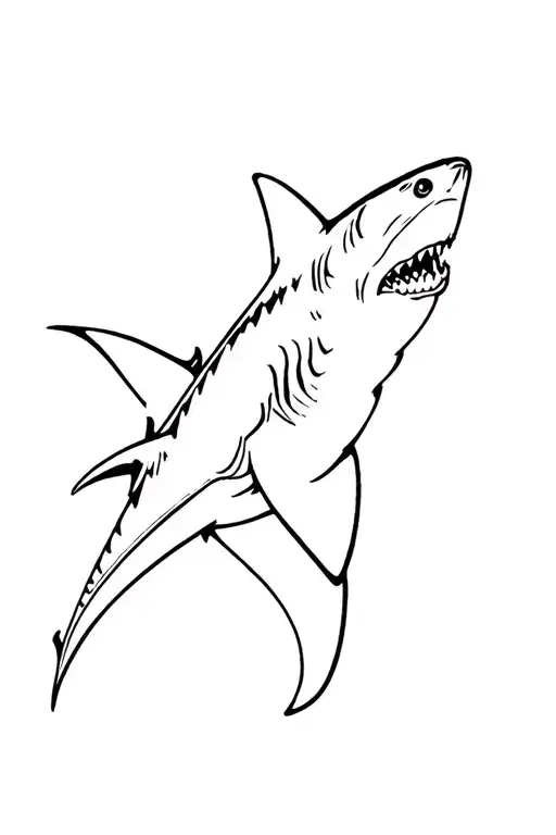 black fine line black tip shark swimming tattoo design idea