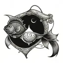 simple upside down heart shape made with fishing pole and fish tattoo design idea