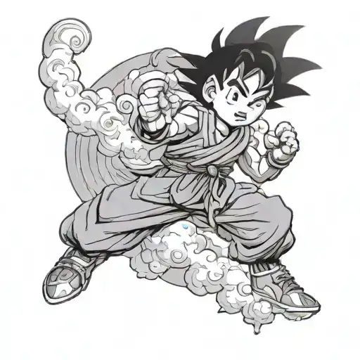 kid goku on a flying nimbus cloud tattoo design idea