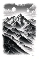 seasons changing mountain range tattoo design idea