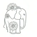 elephant outline with gerbera daisy flower tattoo design idea