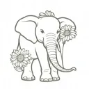elephant outline with gerbera daisy flower tattoo design idea