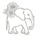 elephant outline with gerbera daisy flower tattoo design idea