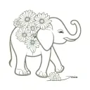 elephant outline with gerbera daisy flower tattoo design idea