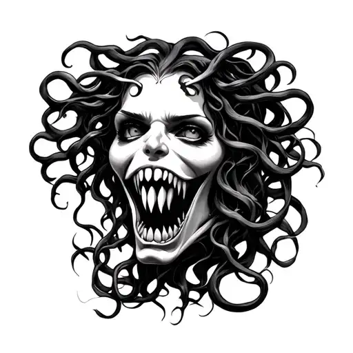 Medusa baring fangs tattoo design idea