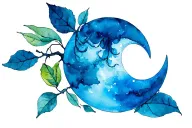 Blue crescent moon and a lemon tree branch tattoo design idea