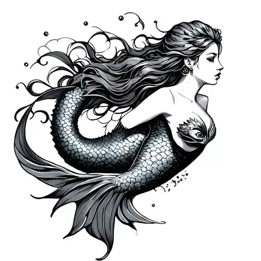 gothic mermaid swimming tattoo design idea