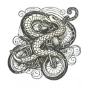 bicycle, fitness, music, protector, boxing gloves, snake shedding skin tattoo design idea