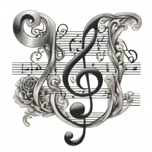 poem written in elegant calligraphy with music note intertwined tattoo design idea