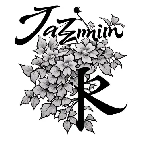 medium sized vines tattoo with the name jazmin in japanese cursive format full sleeve tattoo design idea