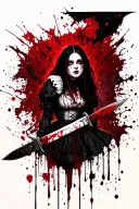 alice from the American McGee video game "Alice: Madness Returns" with blood, the knife, and blood (edgy style) tattoo design idea