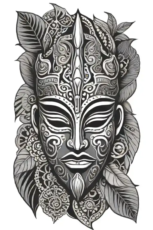 African mask surrounded tattoo design idea