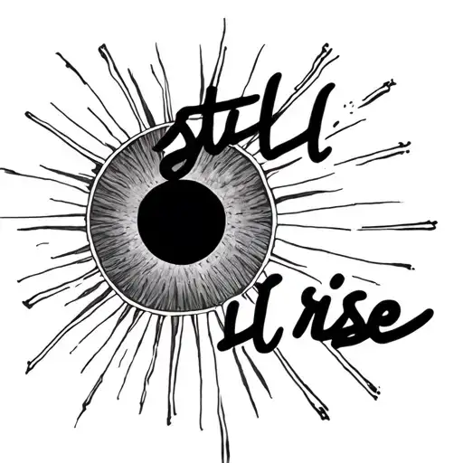 "still i rise" cursive into a minimal rising sun tattoo design idea