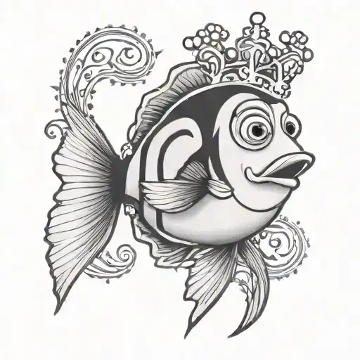 dory wearing a crown tattoo design idea