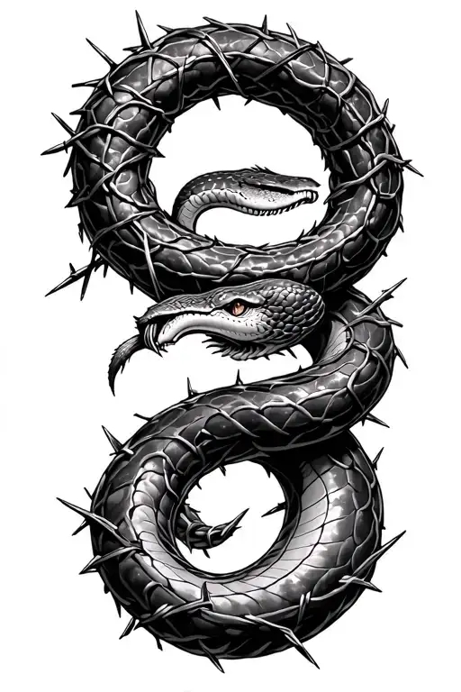 An ouroboros snake eating its tail made of barbed wire tattoo design idea