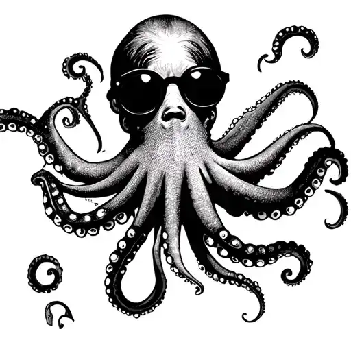 octopus with john lennon glasses tattoo design idea