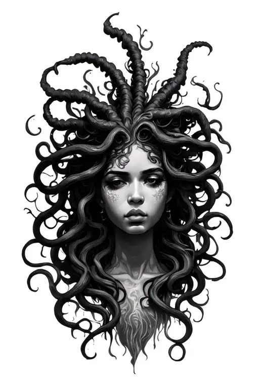dark mystical Medusa  nature African woman tattoo design idea