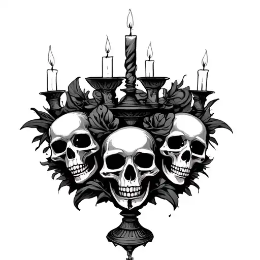 gothic single candlestick with skulls in the stick figure tattoo design idea