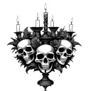gothic single candlestick with skulls in the stick figure tattoo design idea