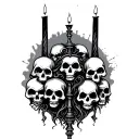 gothic single candlestick with skulls in the stick figure tattoo design idea