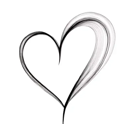 In the background, a translucent abstract line, in the foreground is a minimalistic heart tattoo design idea