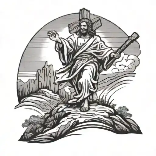 Jesus Carrying Cross up a hill tattoo design idea