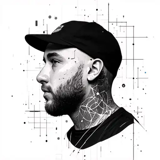 mac miller portrait inspired by dot work and spaces filled with geometry on an arm starting on shoulder tattoo design idea