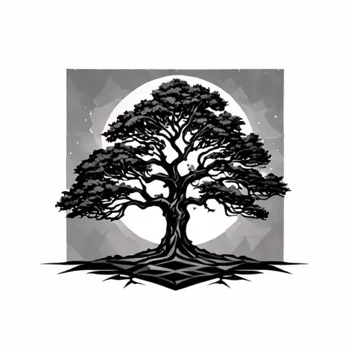 Geometric elm tree tattoo design idea