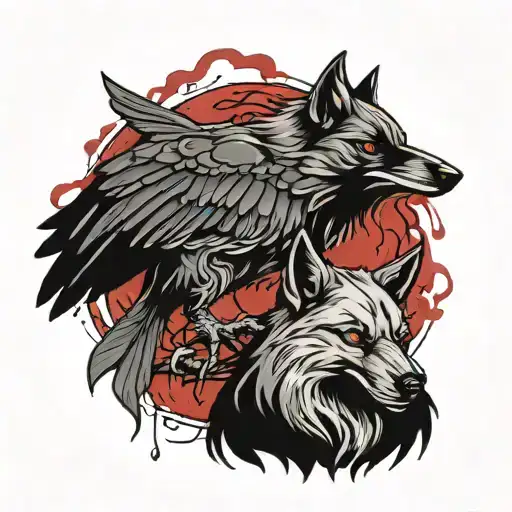 raven and wolf blood tattoo design idea