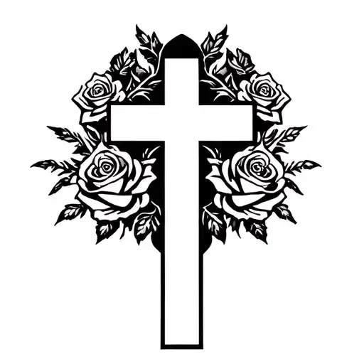 cross and roses surrounding tattoo design idea