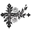 cross and roses surrounding tattoo design idea