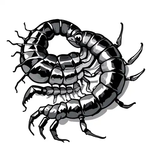 centipede on elbow spiraling polygons tattoo design idea