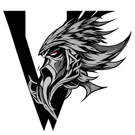 V shaped tattoo with Japanese styles and spartan warrior influences tattoo design idea