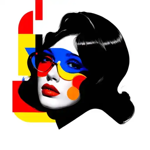 Woman in Bauhaus Style including Colors red yellow and blue tattoo design idea