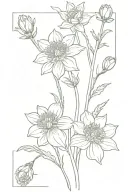chrysanthemum flower, narcissus flower, Delphinium flower, Aster flower, and Violet flower tattoo design idea