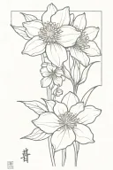 chrysanthemum flower, narcissus flower, Delphinium flower, Aster flower, and Violet flower tattoo design idea