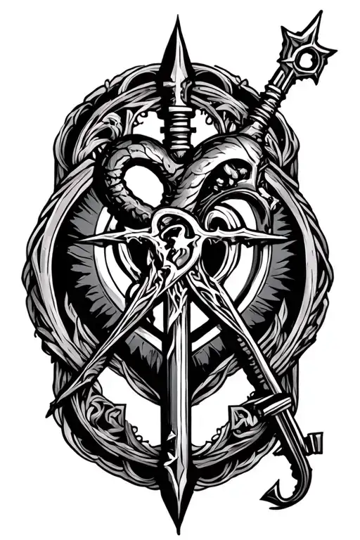 key blade heartagram tattoo design idea