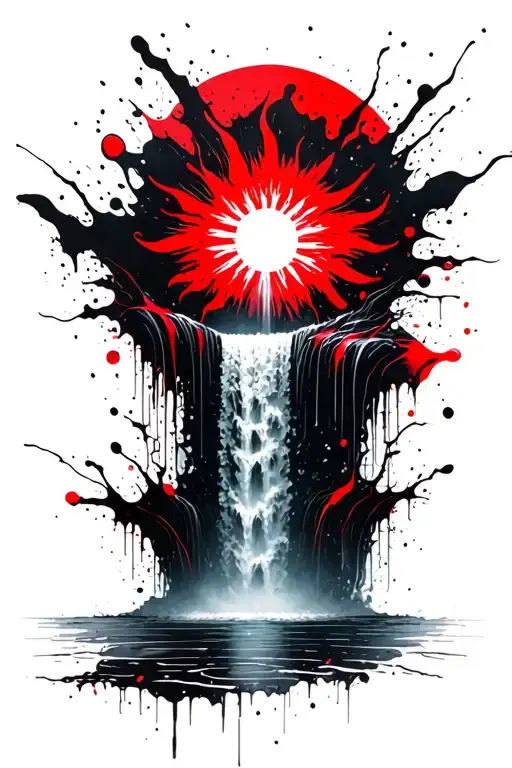 a sun melting into a waterfall that turns into rain tattoo design idea