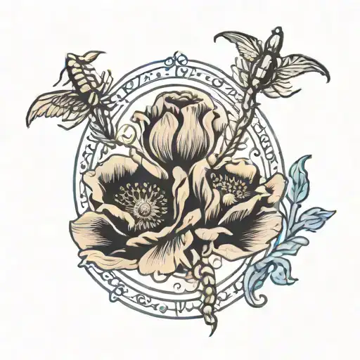 Poppy and astrological sign Scorpio and number 1 tattoo design idea