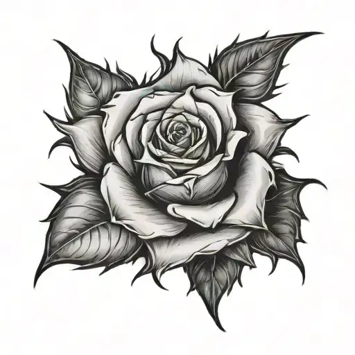 Thorny rose with biohazard symbol embedded in the petals tattoo design idea