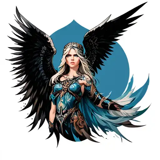 Full valkyrie sleeve tattoo, 3 to 4 elements above and below elbow, cover as much as possible tattoo design idea